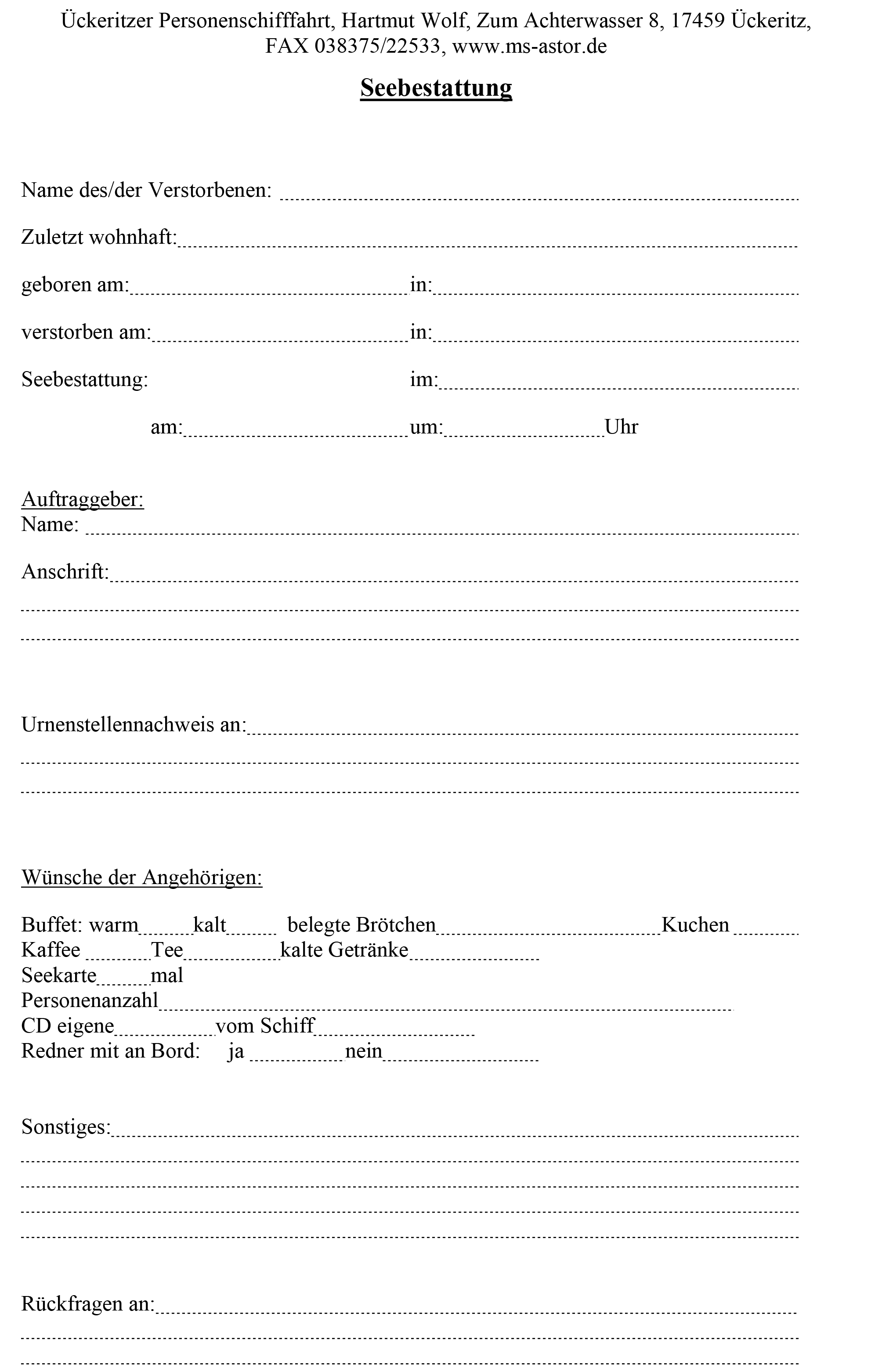 Was Ist Ein Willenserklärung Ückeritzer Personenschifffahrt und Seebestattungen - Willenserklärung